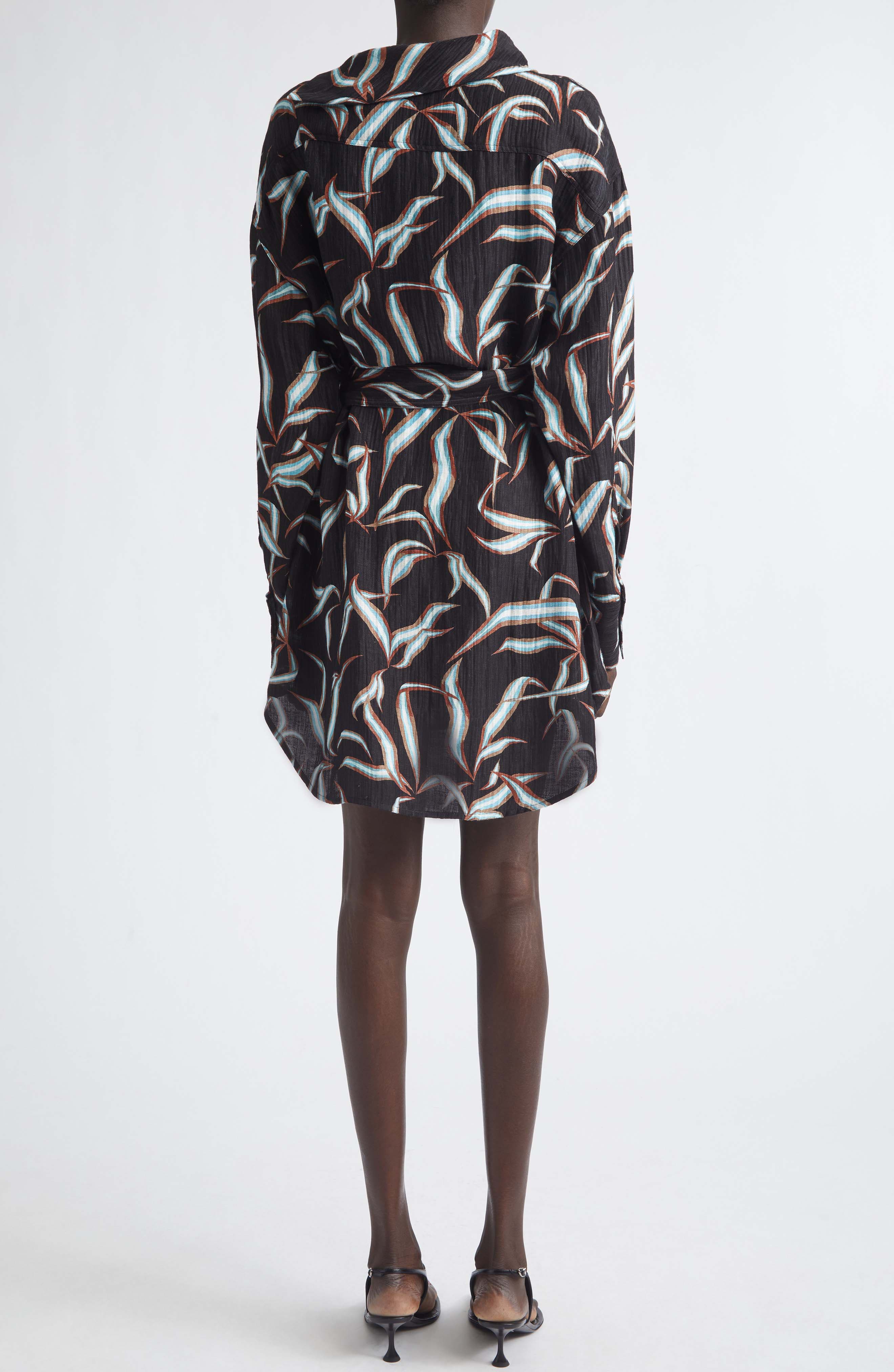Lalia Floral Long Sleeve Linen & Silk Matelasse Shirtdress - image 2