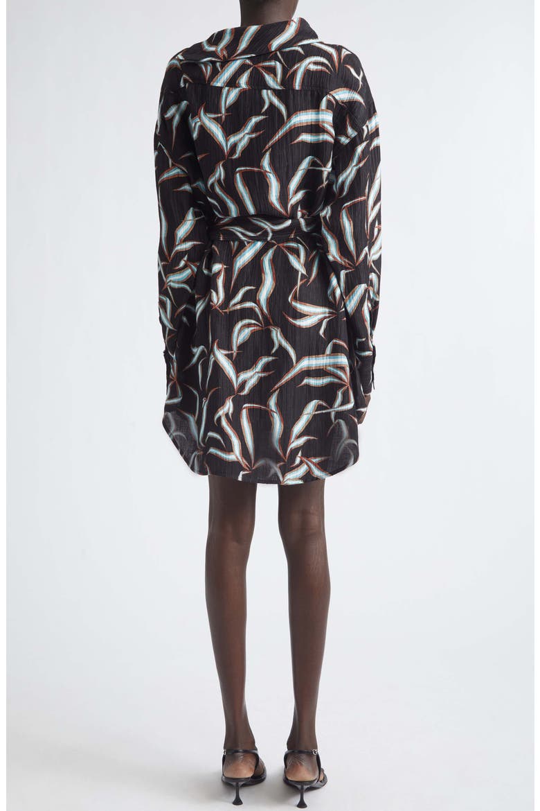 Lalia Floral Long Sleeve Linen & Silk Matelassé Shirtdress, Alternate, color, BLACK MULTI
