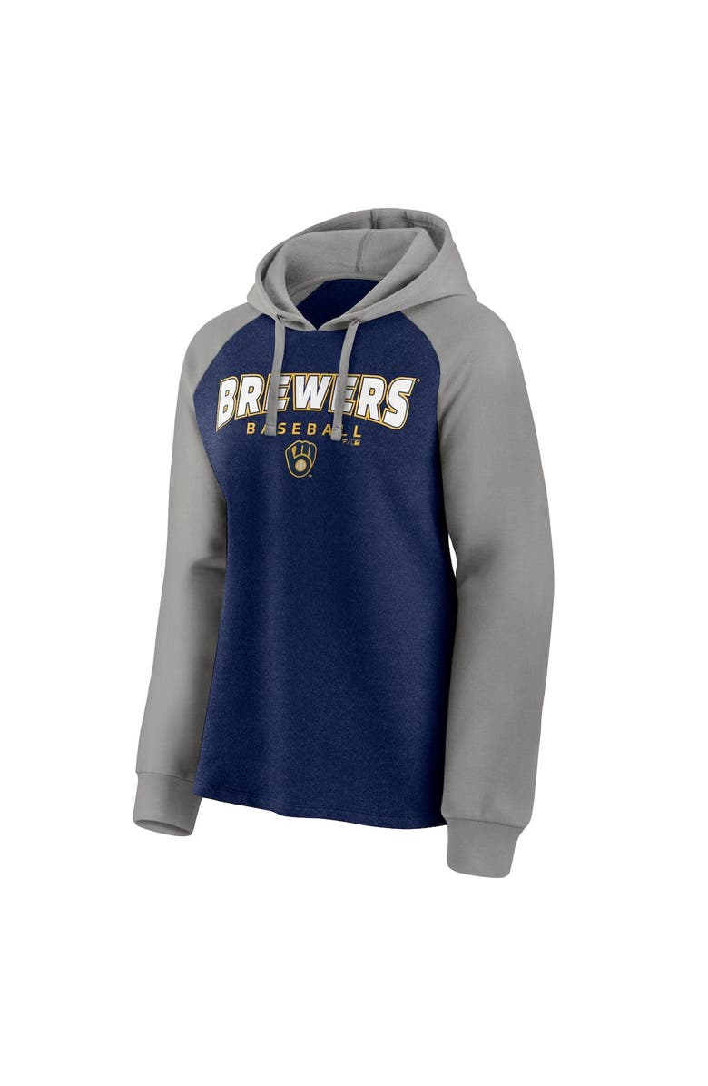 FANATICS Women's Fanatics Branded Navy/Gray Milwaukee Brewers Recharged Raglan Pullover Hoodie, Alternate, color, 