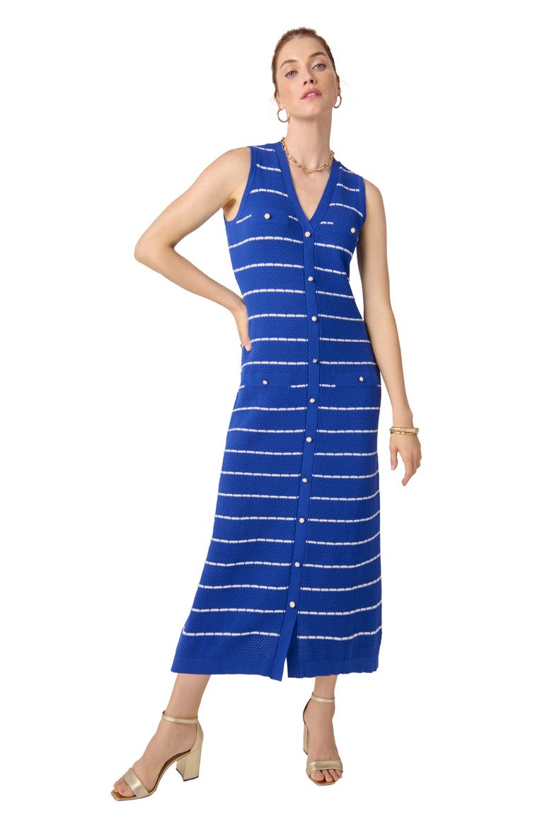 Sleeveless Sweater Button Dress, Main, color, DARK SAPPHIRE WHITE STRIPE