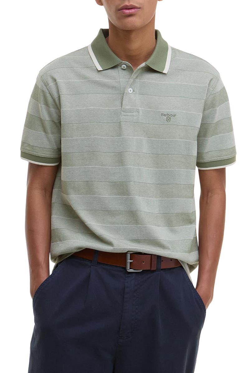 Barbour Branton Textured Stripe Cotton Piqué Polo, Main, color, Light Moss