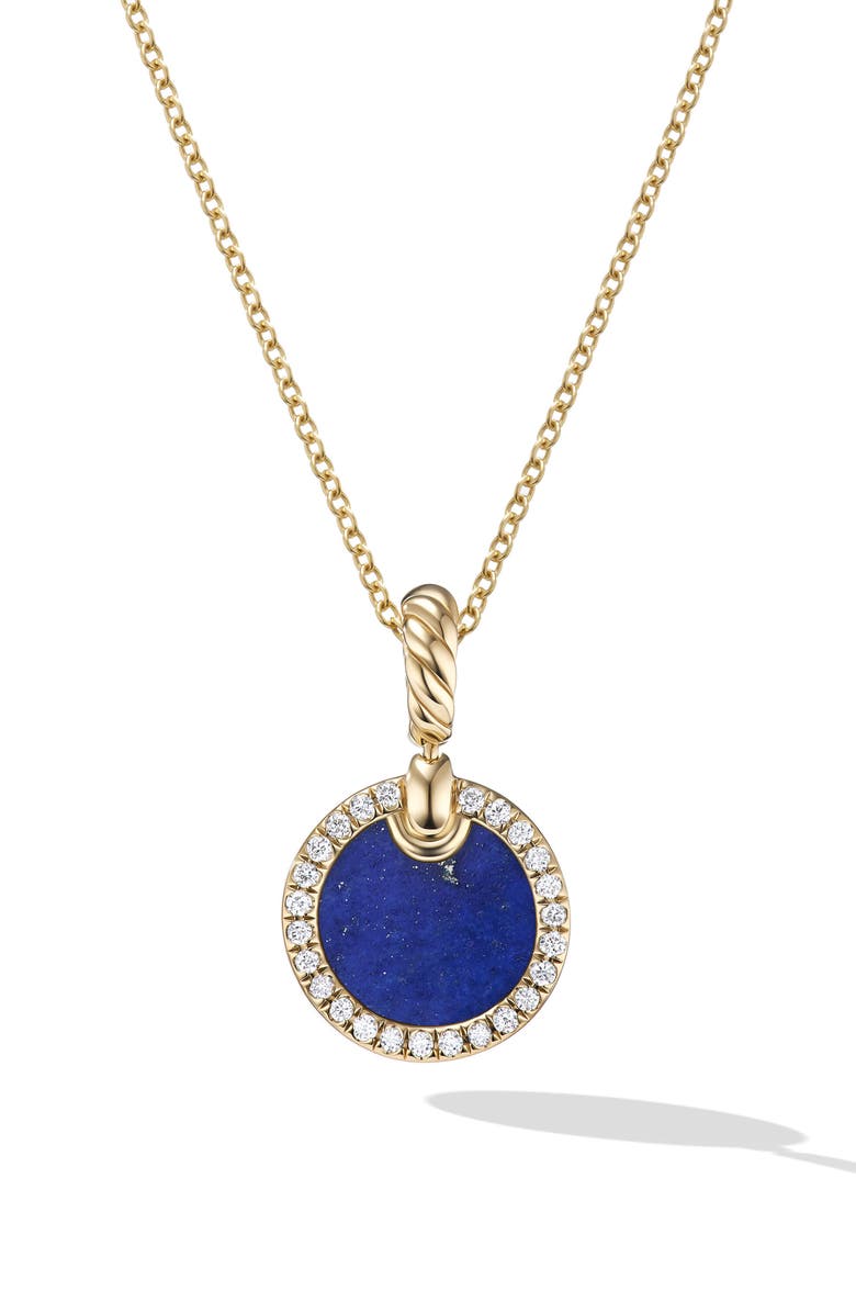 David Yurman Petite DY Elements<sup>®</sup> Pendant Necklace in 18K Yellow Gold with Black Onyx and Pavé Diamonds, Main, color, 18K Yellow Gold/Blue