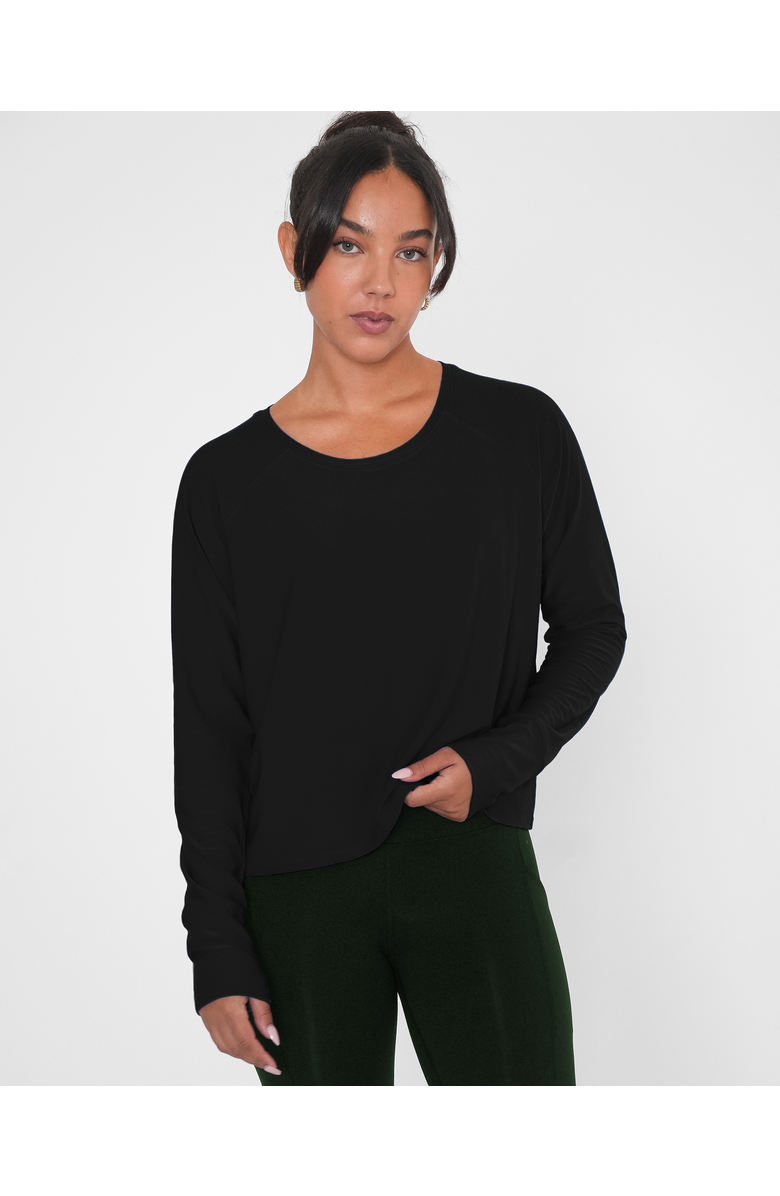 Rebody Active Sera Mid Length Boxy Nylon Long Sleeve Top, Main, color, Black