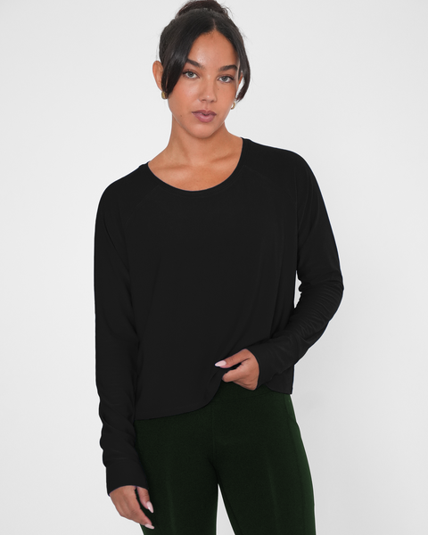 Sera Mid Length Boxy Nylon Long Sleeve Top