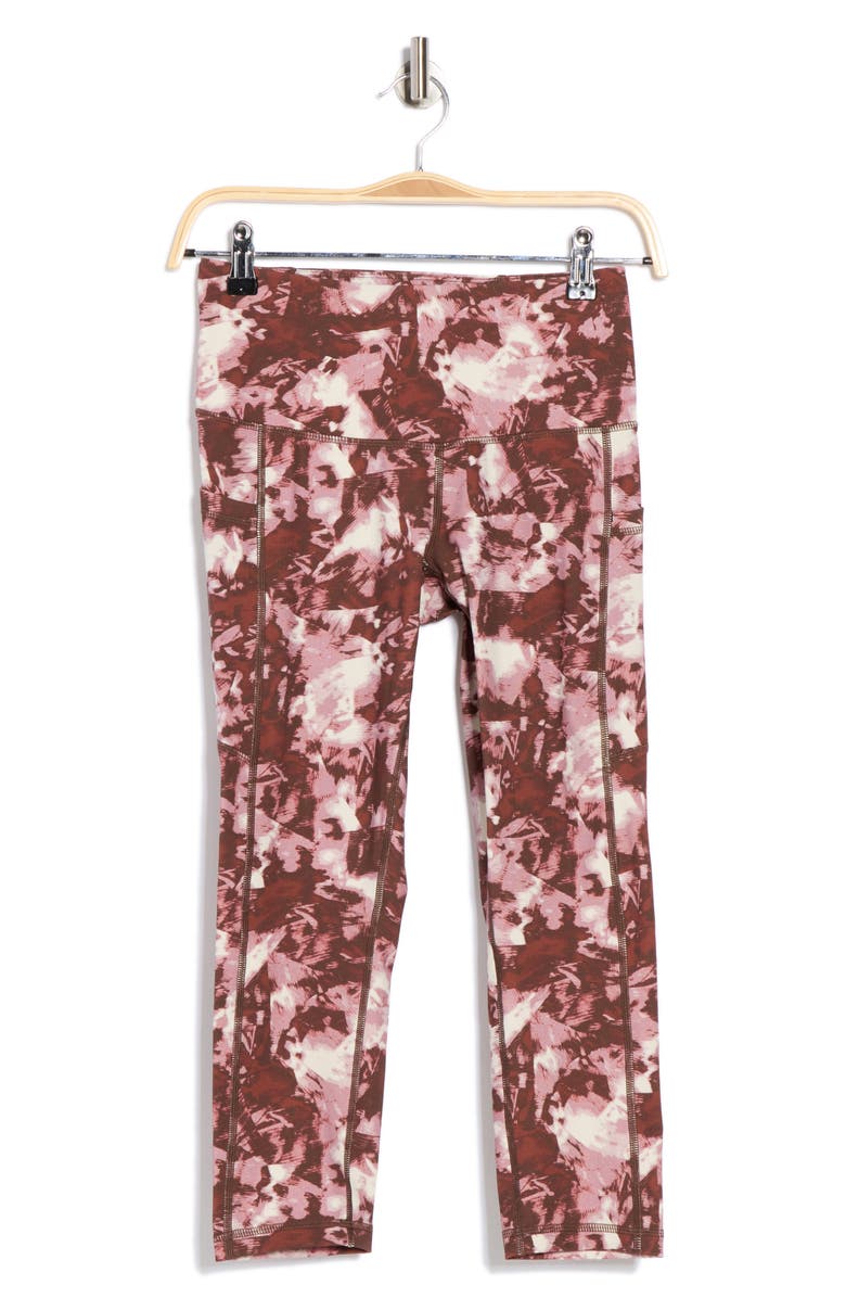 Z by Zella Perform High Waist Pocket Crop Leggings, Alternate, color, Brownfractured Dye