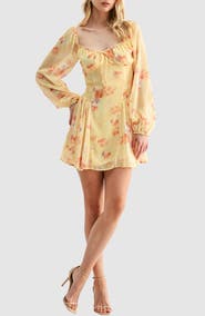All in Favor Floral Long Sleeve Chiffon Fit & Flare Minidress