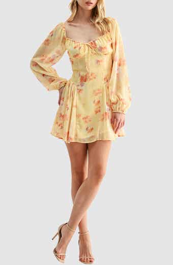 Floral Long Sleeve Chiffon Fit & Flare Minidress