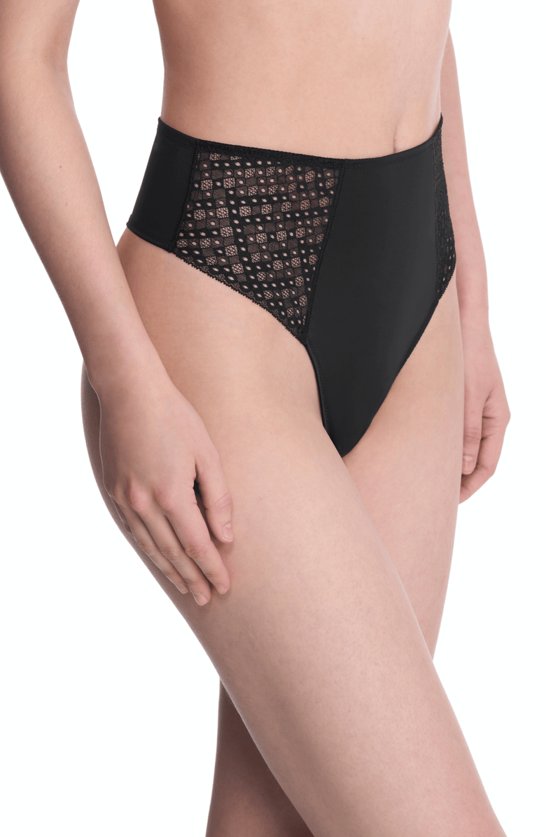 Natori Harmony High Rise Lace Thong, Alternate, color, Black