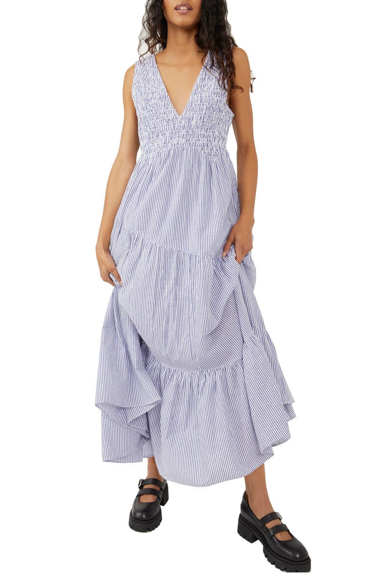Juno Sleeveless Smocked Tiered Maxi Dress, Main, color, IVORY COMBO