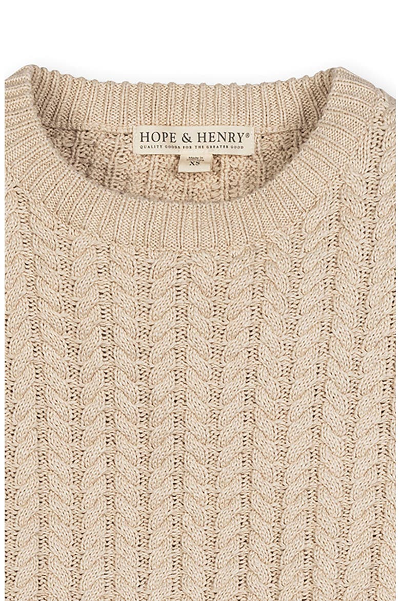 Organic Peasant Sleeve Cable Sweater, Alternate, color, Oatmeal Heather