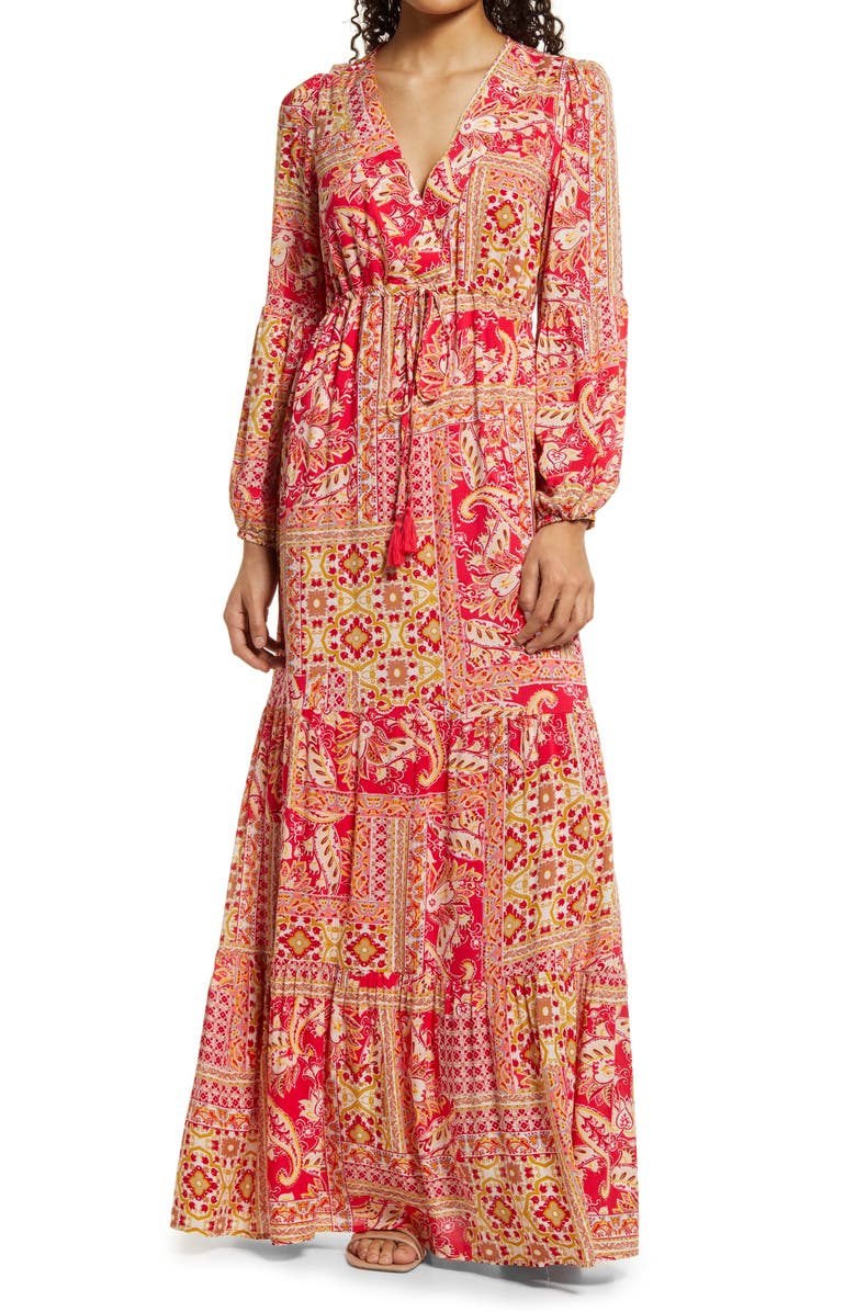 BTFL-life Boho Patchwork Long Sleeve Dress, Main, color,