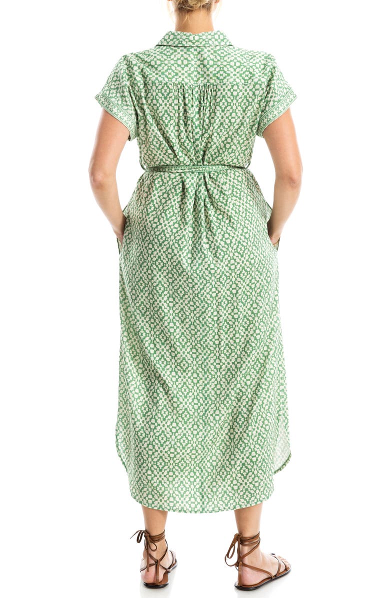 MAX STUDIO Short Sleeve Tie Waist Shirtdress, Alternate, color, Green/ Cream