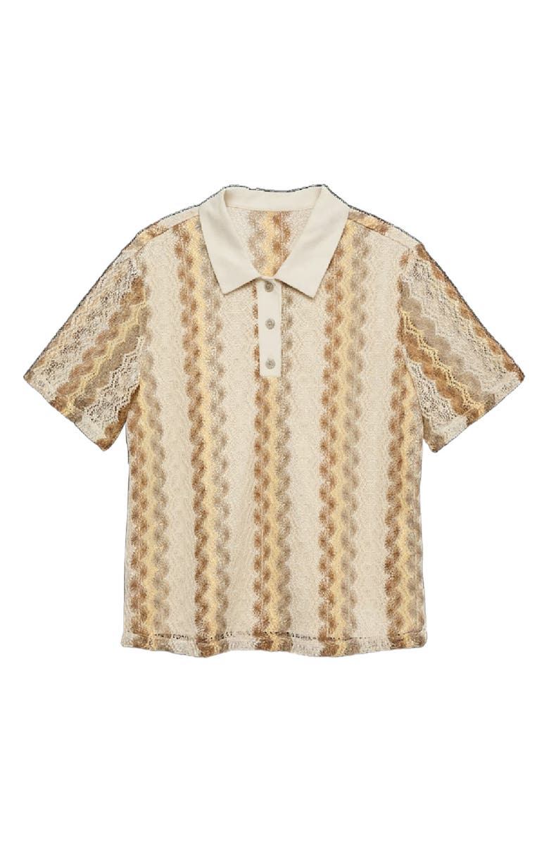 VERO MODA Teresa Chevron Openwork Knit Polo Top, Alternate, color, Birch Pattern Silver Mink Gold
