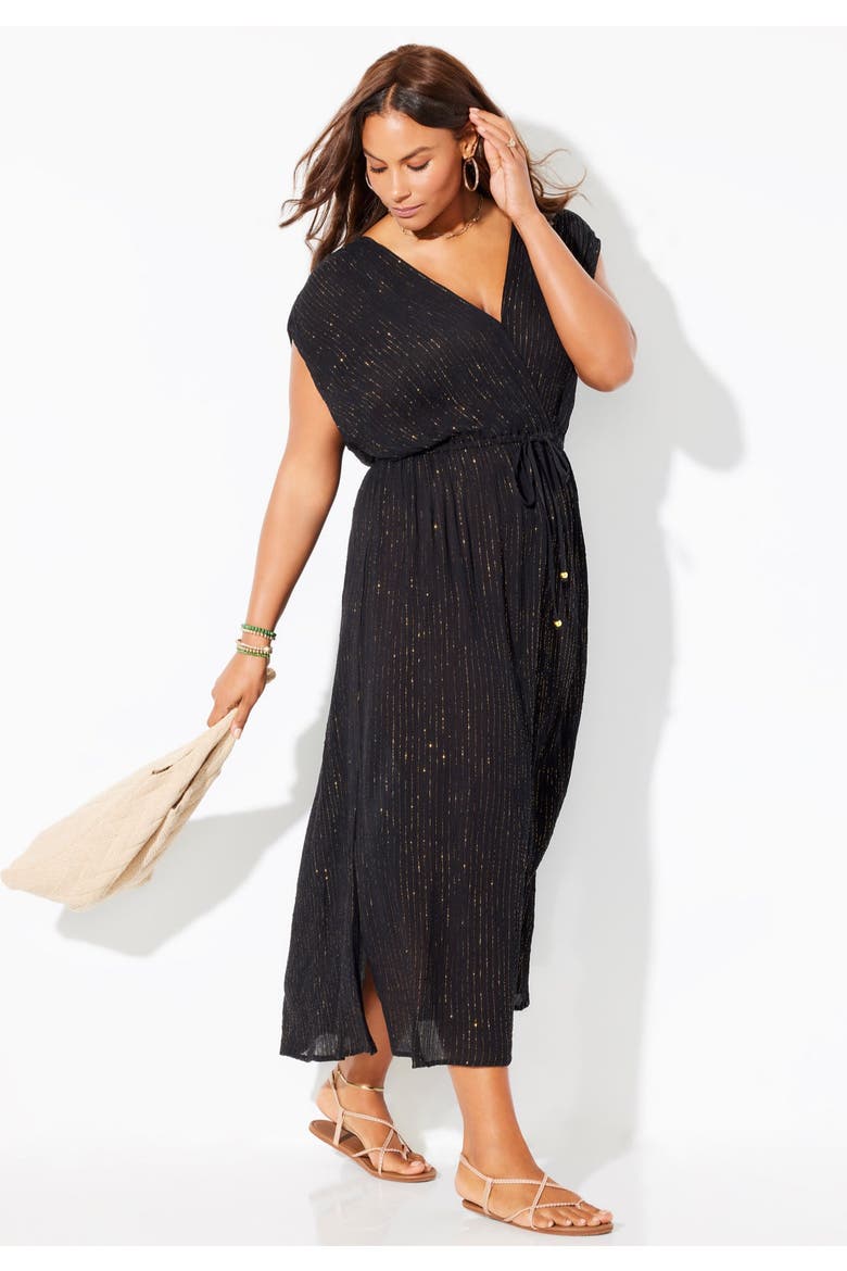 Surplice Maxi Cover Up Dress, Alternate, color, Natural Gold