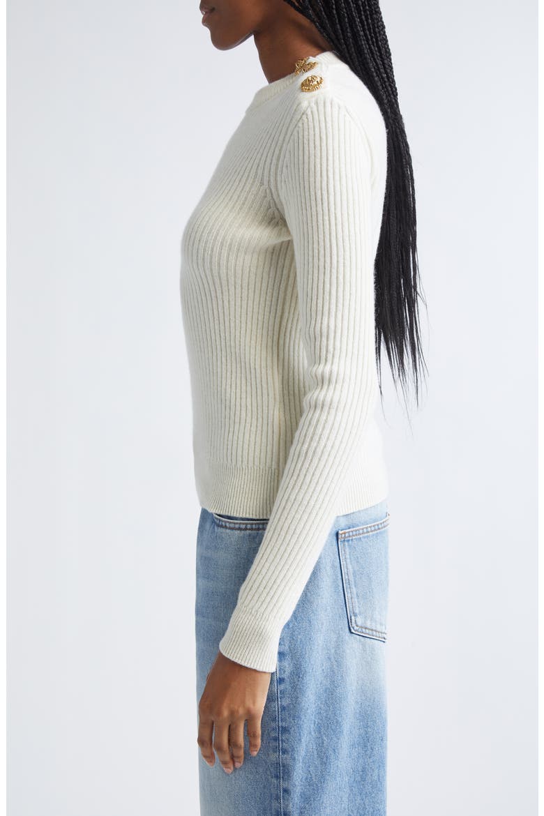 Button Detail Ribbed Cashmere Sweater, Alternate, color, NATURAL