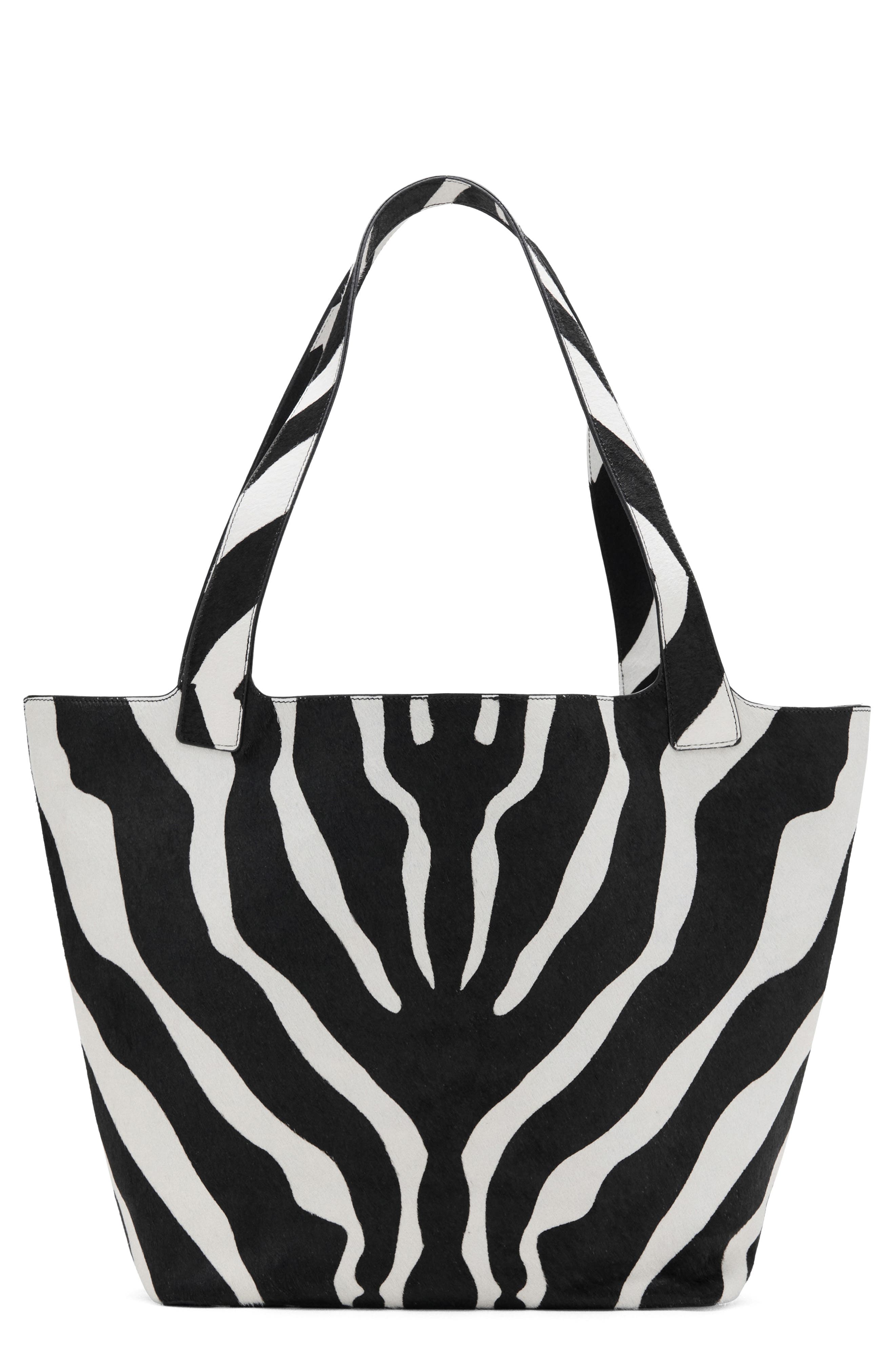 MANGO Zebra Stripe Genuine Calf Hair & Leather Tote, Main, color, Black