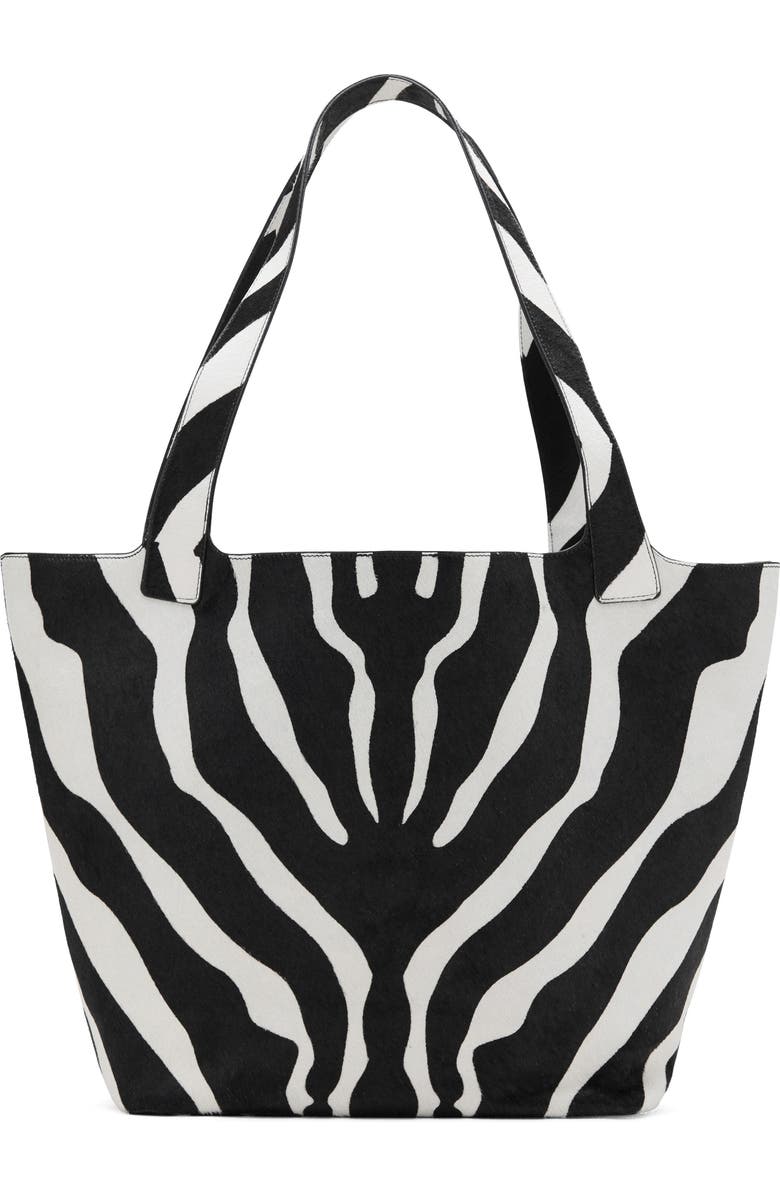 MANGO Zebra Stripe Genuine Calf Hair & Leather Tote, Main, color, Black