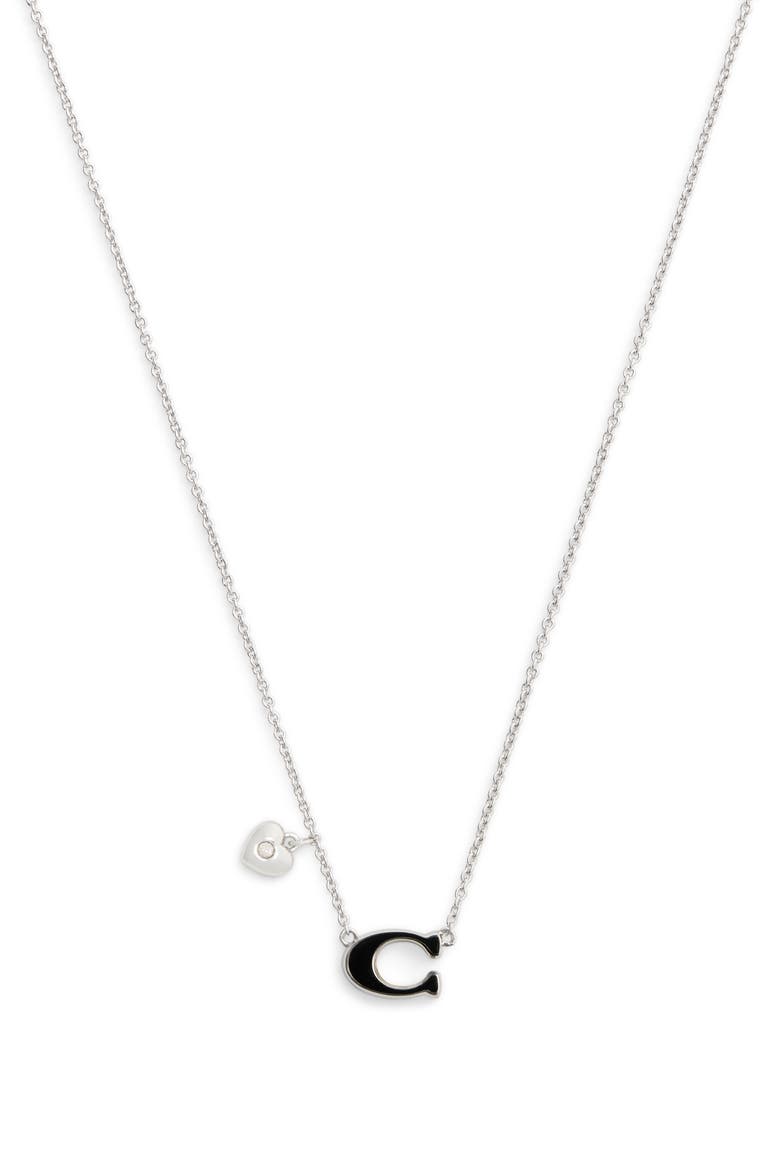 Signature C Charm Heart Pendant Necklace, Main, color, BLACK/ RHODIUM