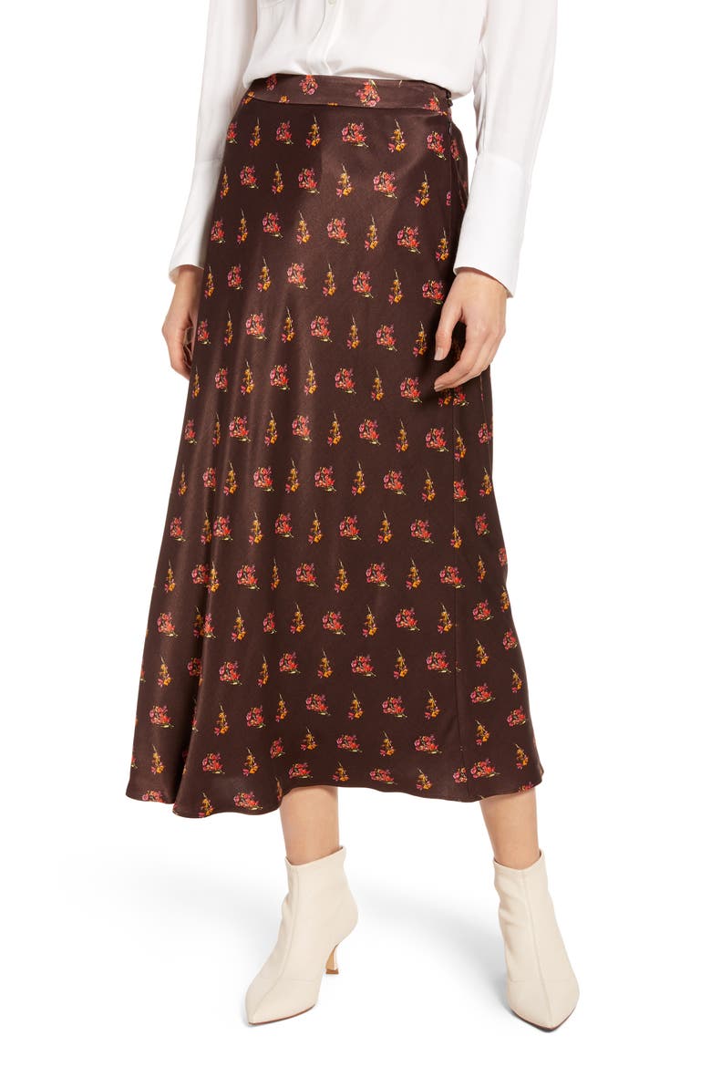 Midi Slip Skirt (Nordstrom Exclusive), Main, color, BROWN GANACHE PAINTED BUNDLE.