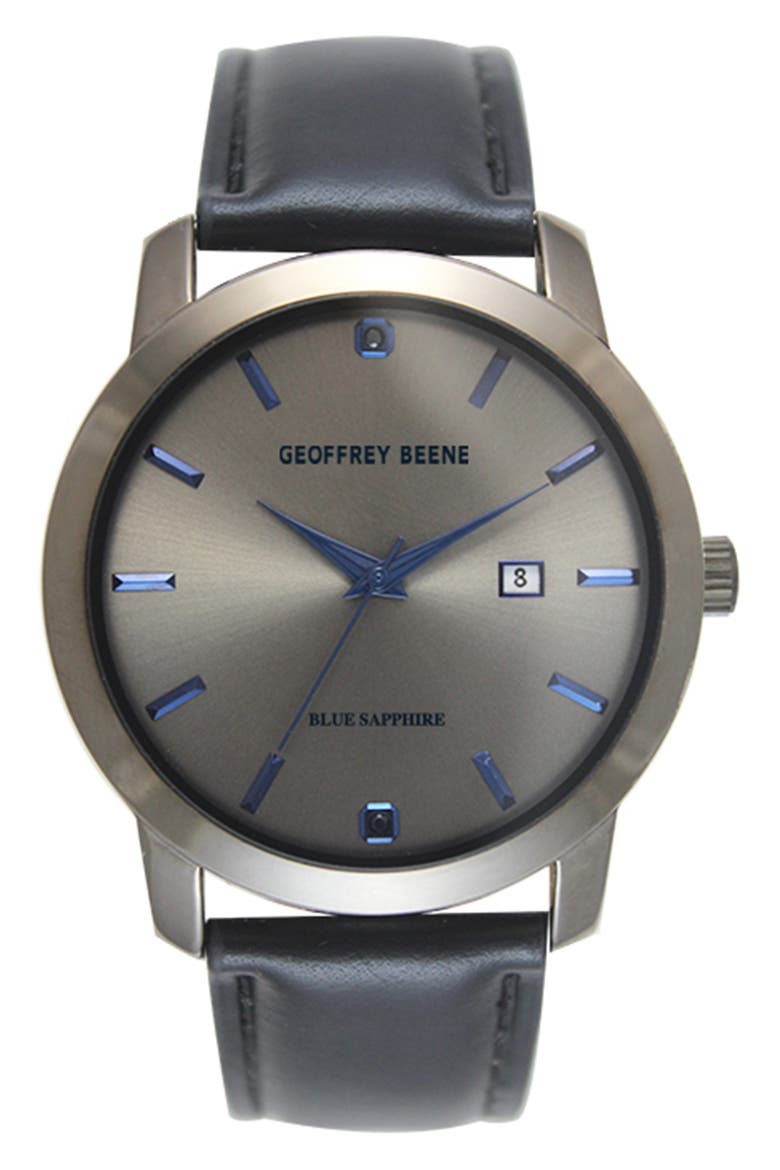 Genuine Black Diamond Leather Strap Watch, 41mm - 0.001ct., Main, color, GUNMETAL