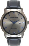 GEOFFREY BEENE Genuine Black Diamond Leather Strap Watch, 41mm - 0.001ct.