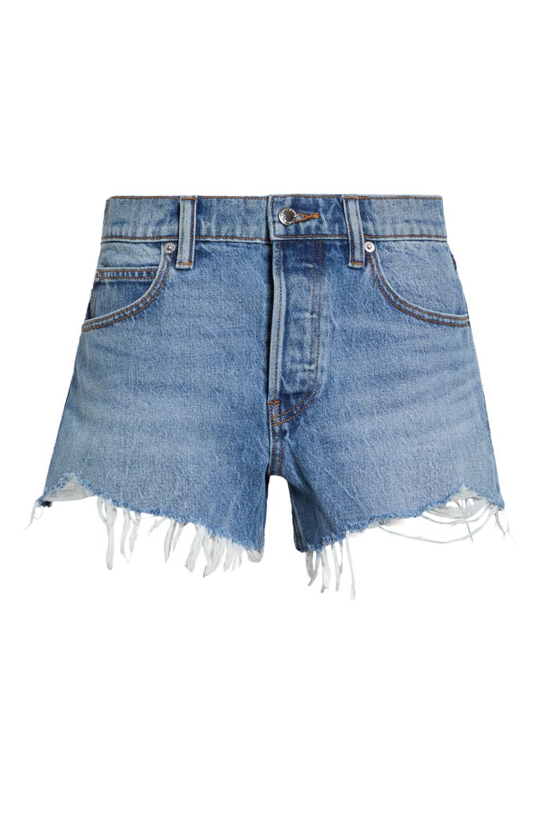Alexander Wang Hotfix Logo Relaxed Fit Cutoff Denim Shorts, Main, color, Vintage Light Indigo