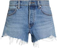 Alexander Wang Hotfix Logo Relaxed Fit Cutoff Denim Shorts