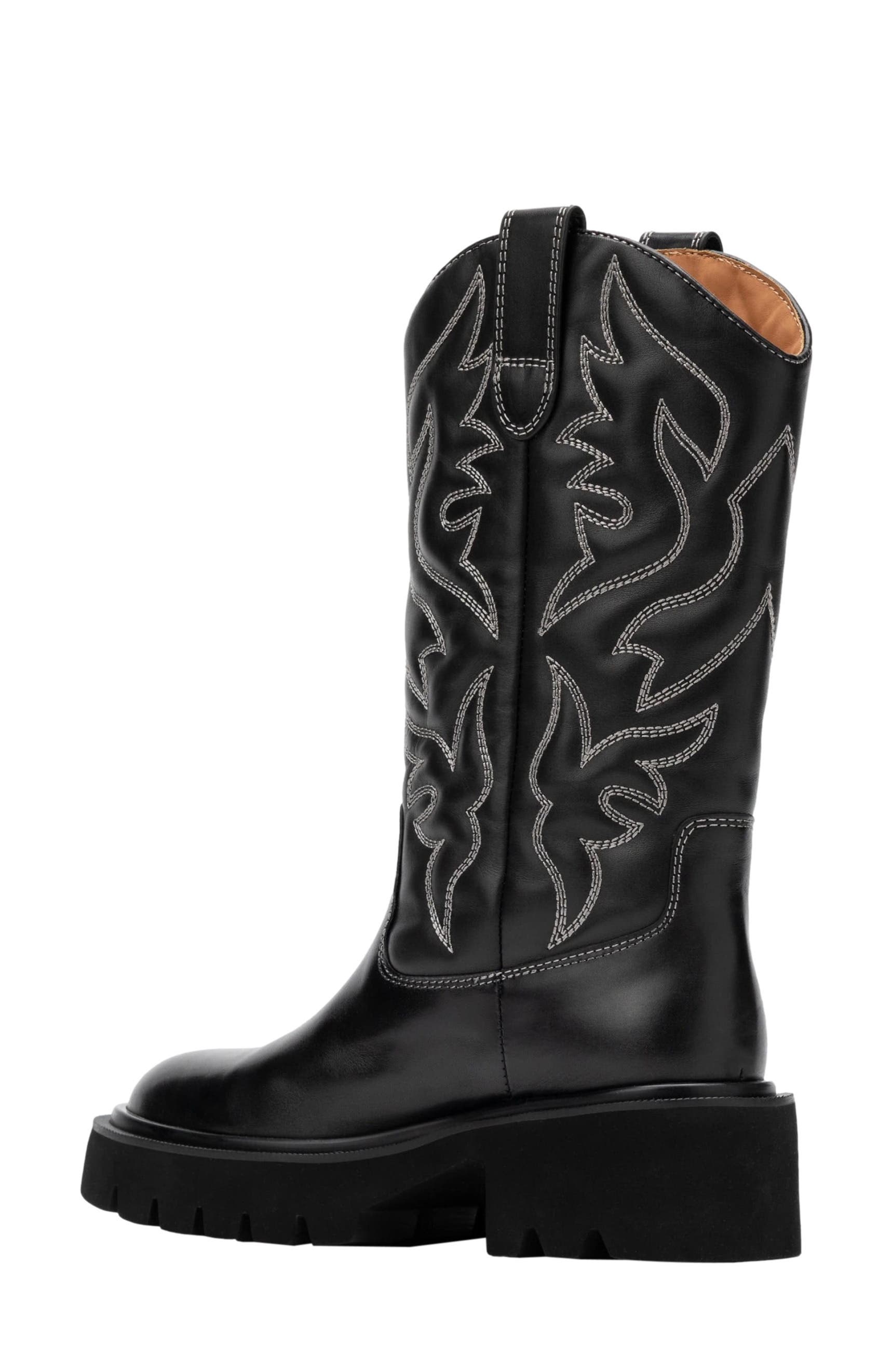 MARC NOLAN Daisy Lug Cowgirl Boots, Alternate, color, Black