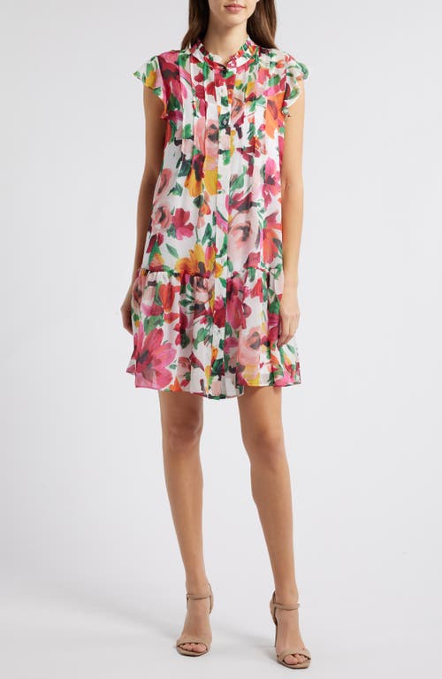 Julia Jordan Floral Flutter Sleeve Dress In Ivory Multi