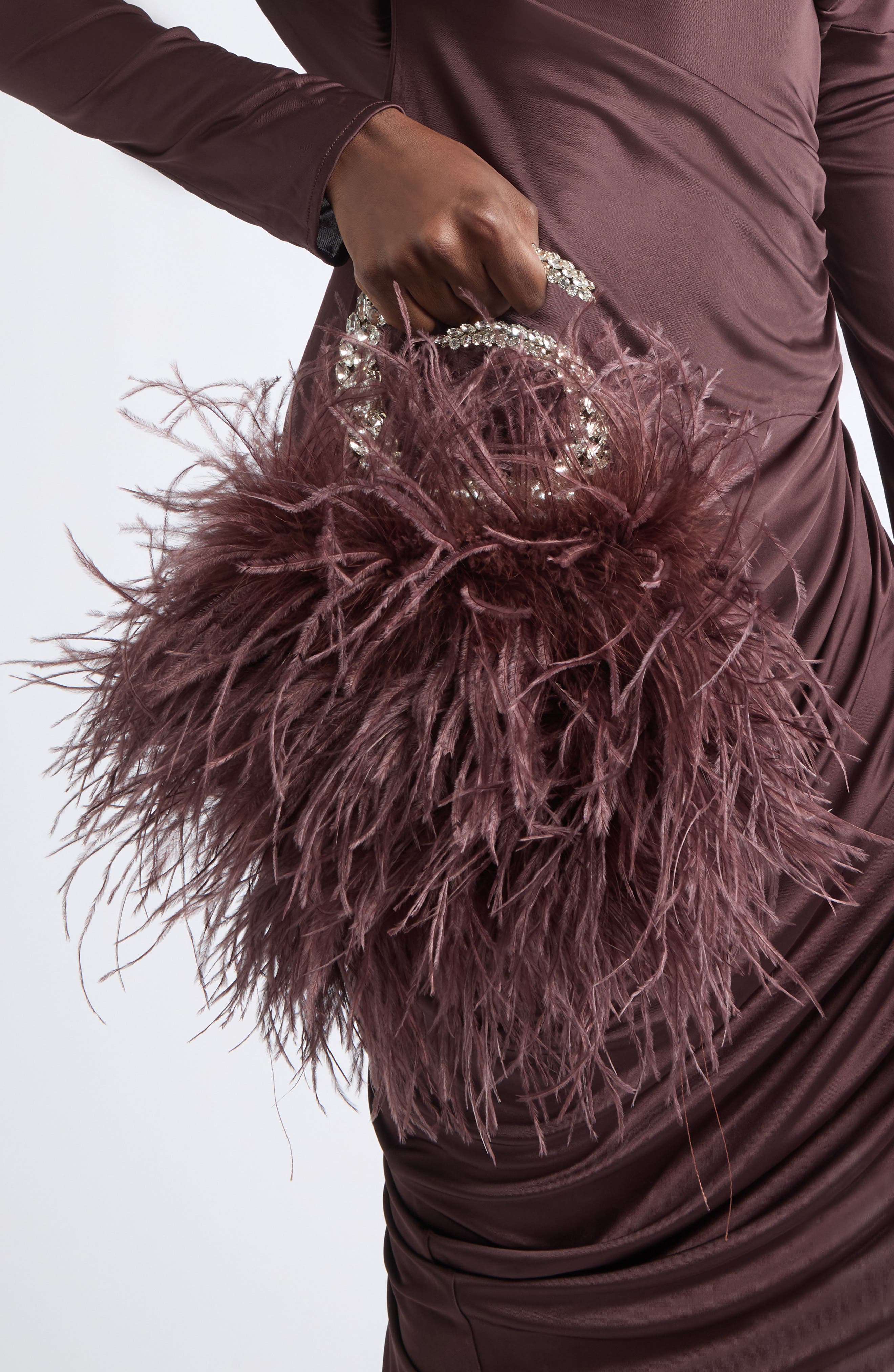 Karma Feather Crystal Top Handle Bag, Alternate, color, BROWN