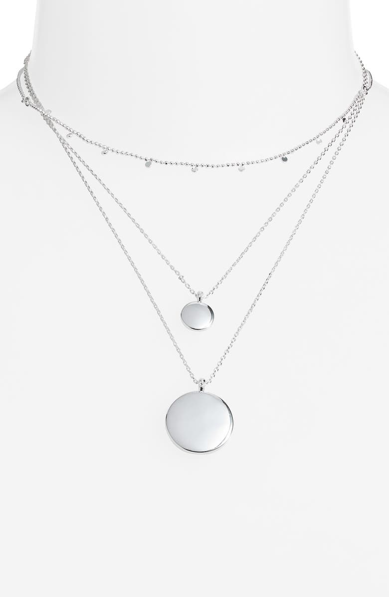 Nordstrom Set of 3 Disc Pendant Necklaces, Alternate, color, Silver