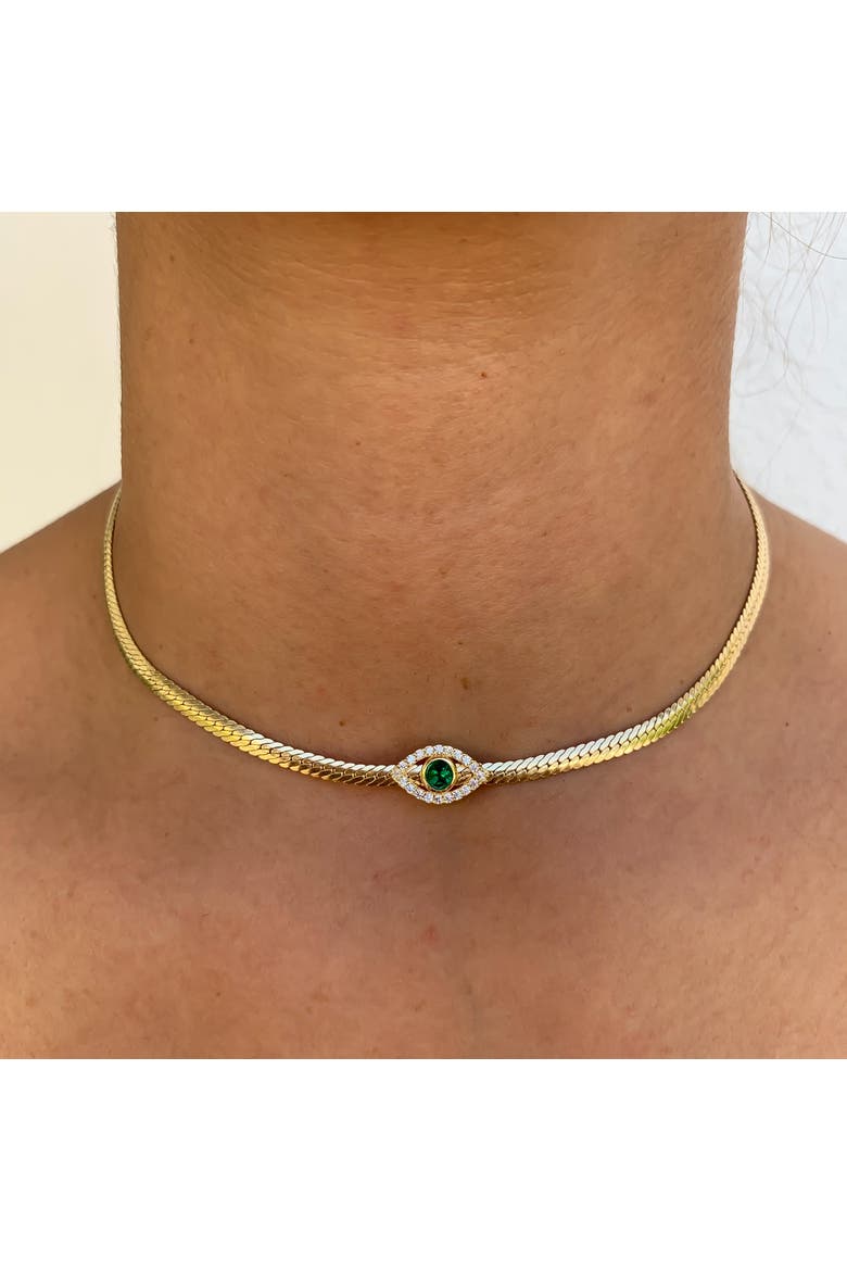 herringbone snake chain eye choker, Alternate, color, green