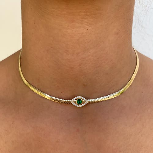 Gemma Azzurro Herringbone Snake Chain Eye Choker In Gold