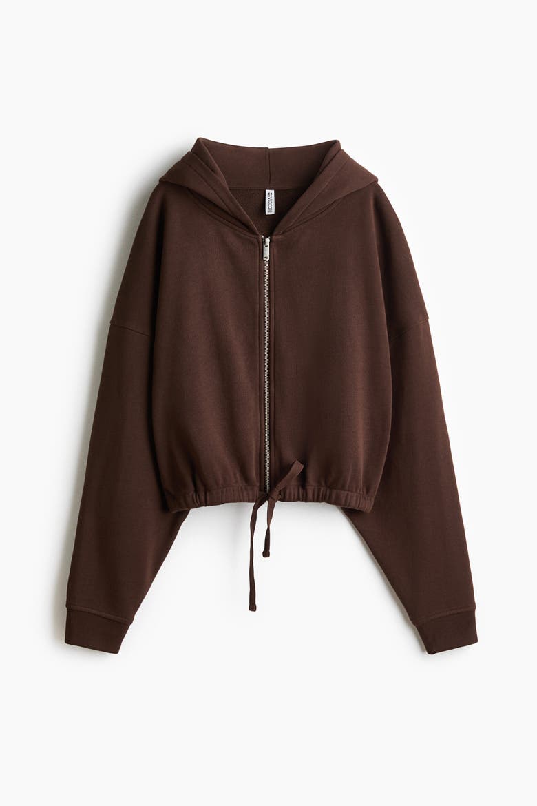 Drawstring Zip-through Hoodie, Alternate, color, Brown