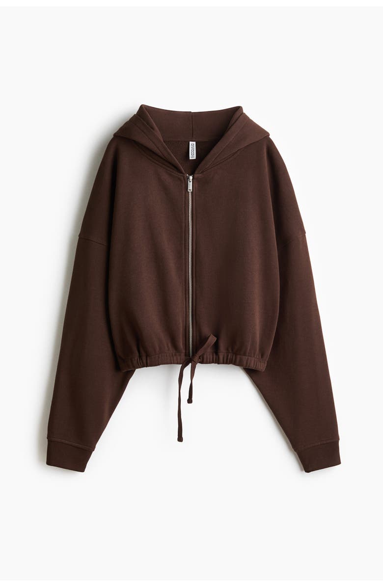 H&M Drawstring Zip-through Hoodie, Alternate, color, Brown