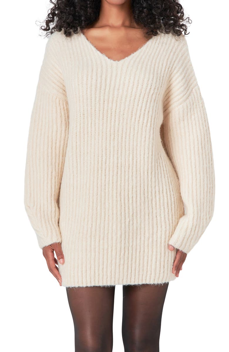 Endless Rose Oversize Long Sleeve Rib Sweater Minidress, Alternate, color, Cream