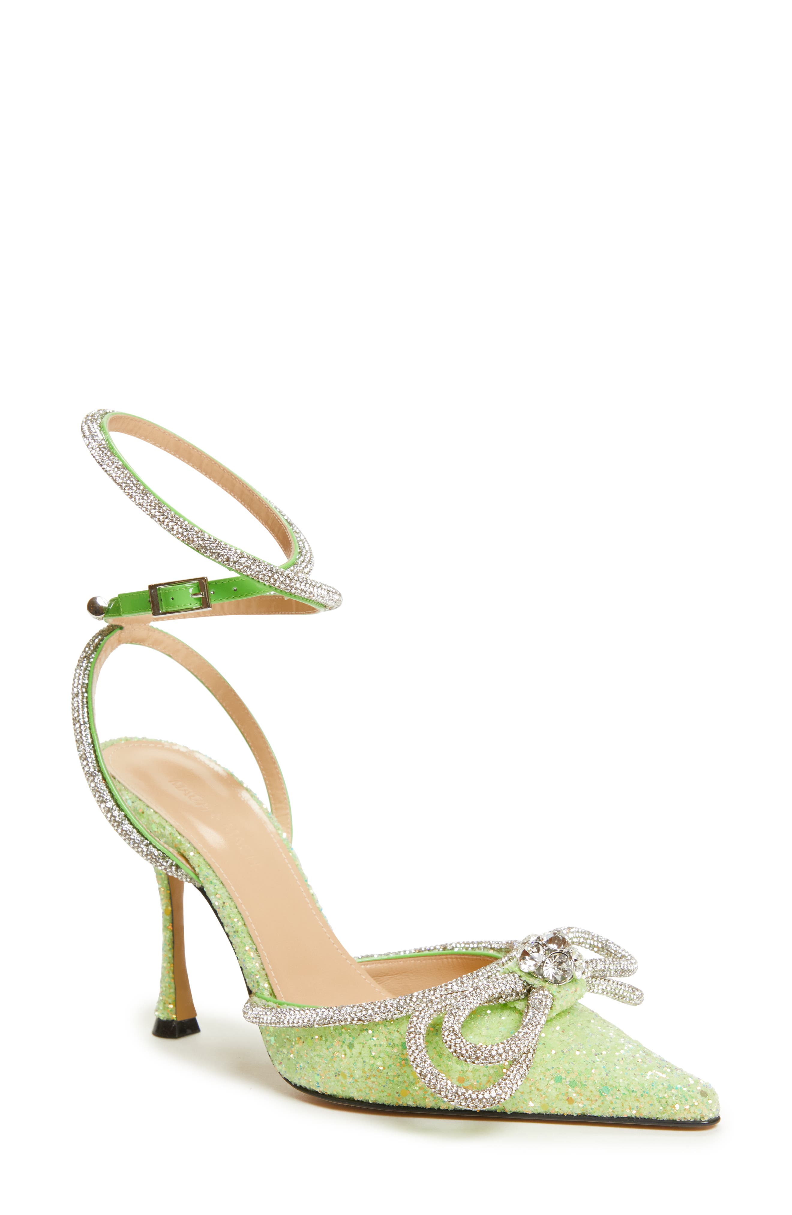 Mach & Mach Glitter Double Crystal Bow Pointed Toe Pump, Main, color, 