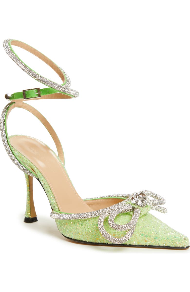 Mach & Mach Glitter Double Crystal Bow Pointed Toe Pump, Main, color,