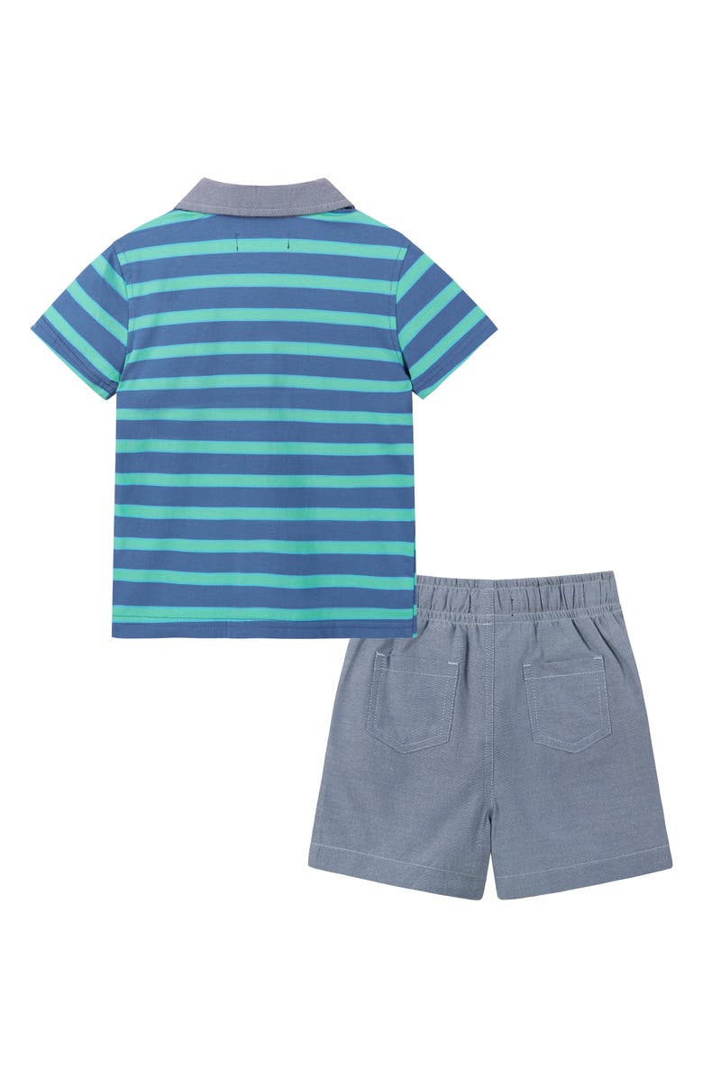 Andy & Evan Stripe Stretch Cotton Piqué Polo & Shorts Set, Alternate, color, Blue Stripe