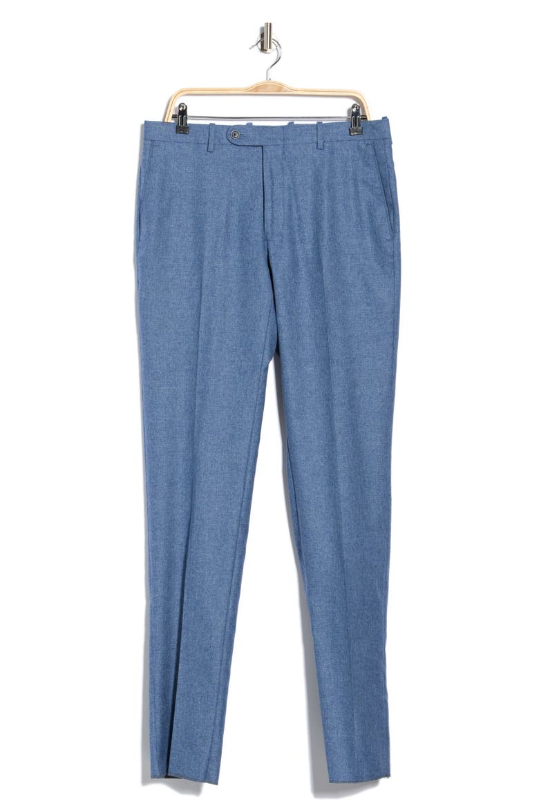 Harker Flat Front Wool & Cotton Dress Pants, Main, color, BLUE