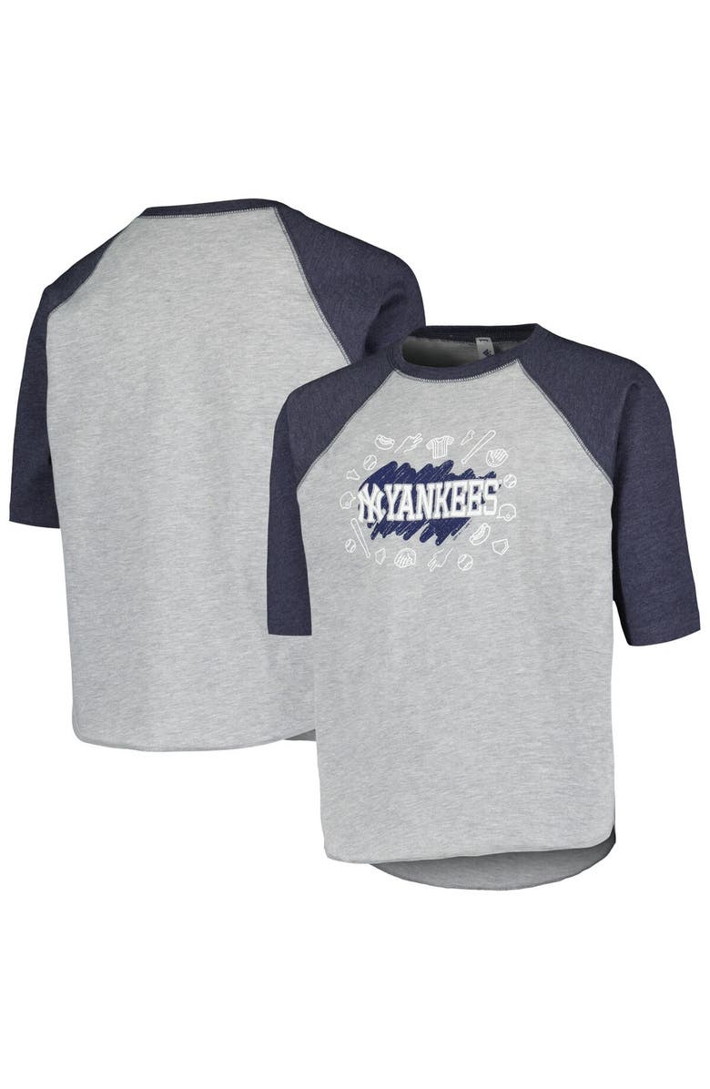 SOFT AS A GRAPE Youth Soft as a Grape Heather Gray New York Yankees Raglan 3/4 Sleeve T-Shirt, Alternate, color, 