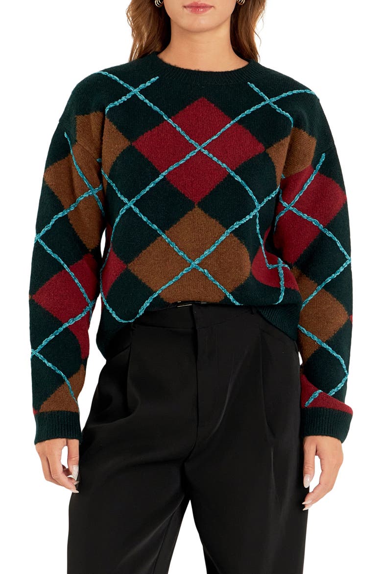 Argyle Sweater, Main, color, DARK GREEN MULTI