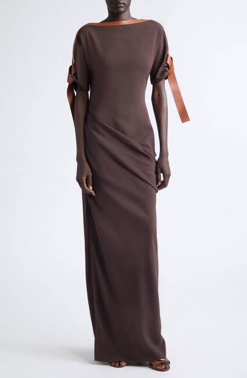 Leather Trim Jersey Maxi Dress