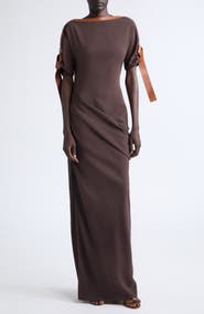 FERRAGAMO Leather Trim Jersey Maxi Dress
