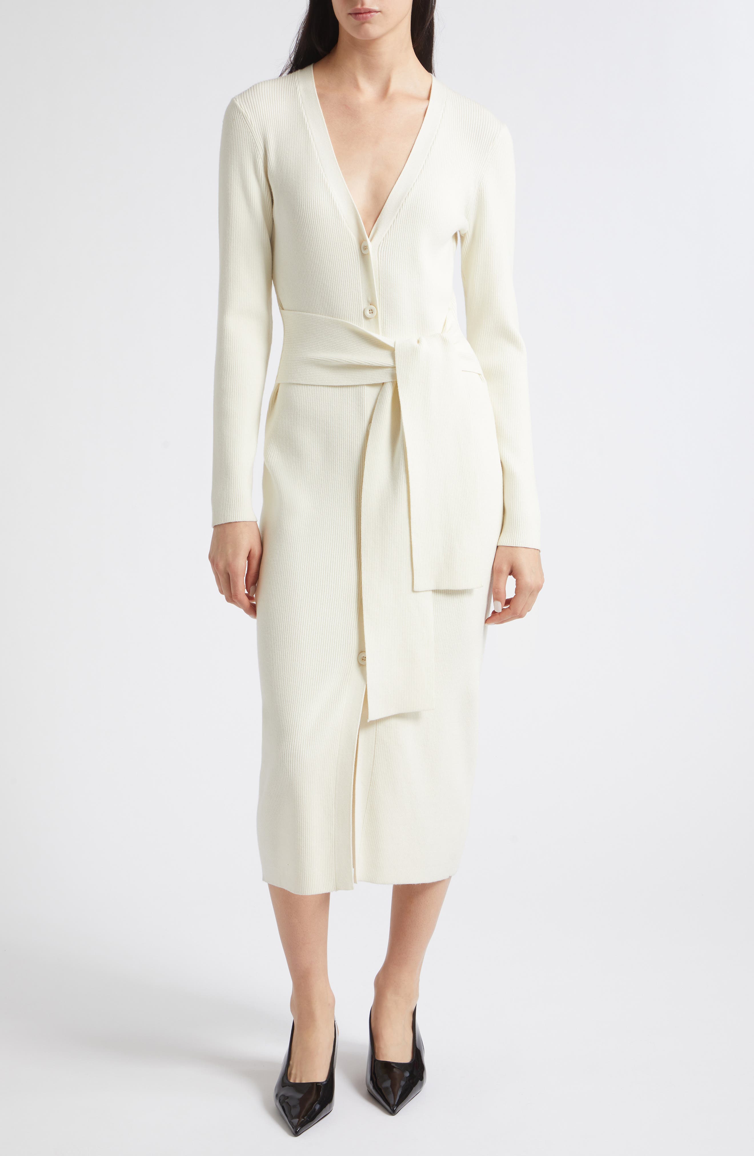 Toccin Lara Long Sleeve Cardigan Dress In Ivory