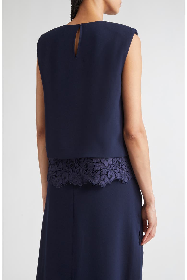 Lace Trim Satin Back Crepe Top, Alternate, color, MIDNIGHT