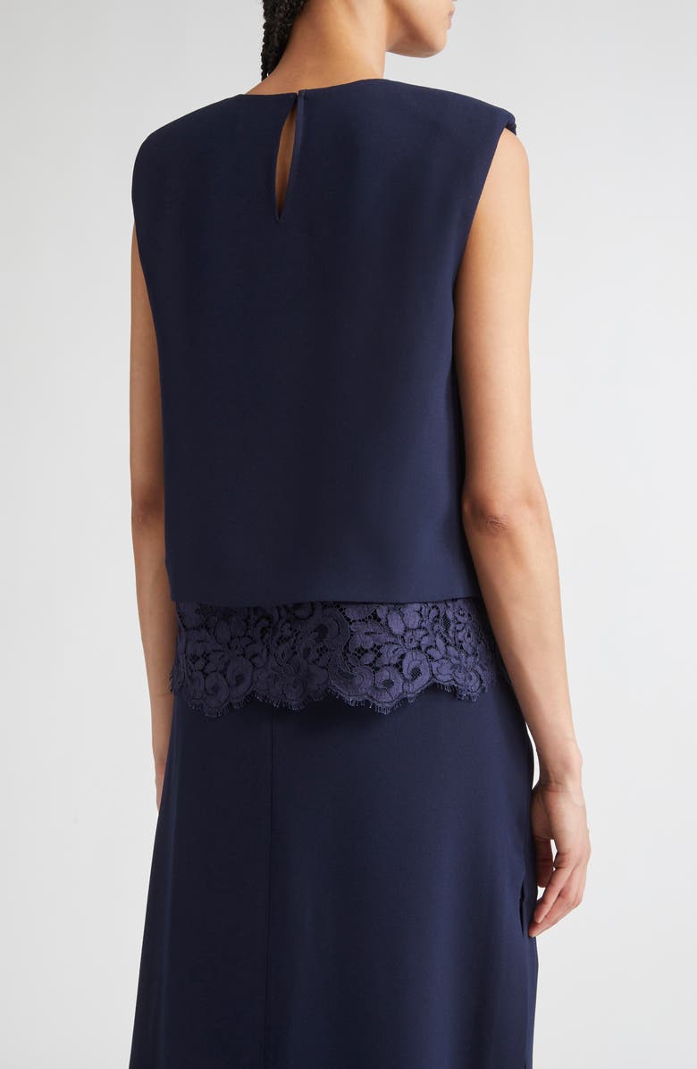 ST. JOHN Lace Trim Satin Back Crepe Top, Alternate, color, Midnight