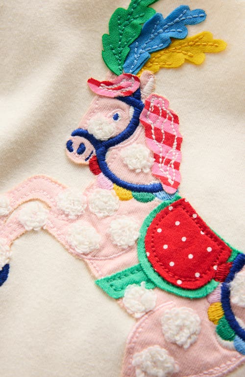 Mini Boden Kids' Horse Appliqué Puff Sleeve Cotton Graphic T-shirt In Soft Ivory Horse