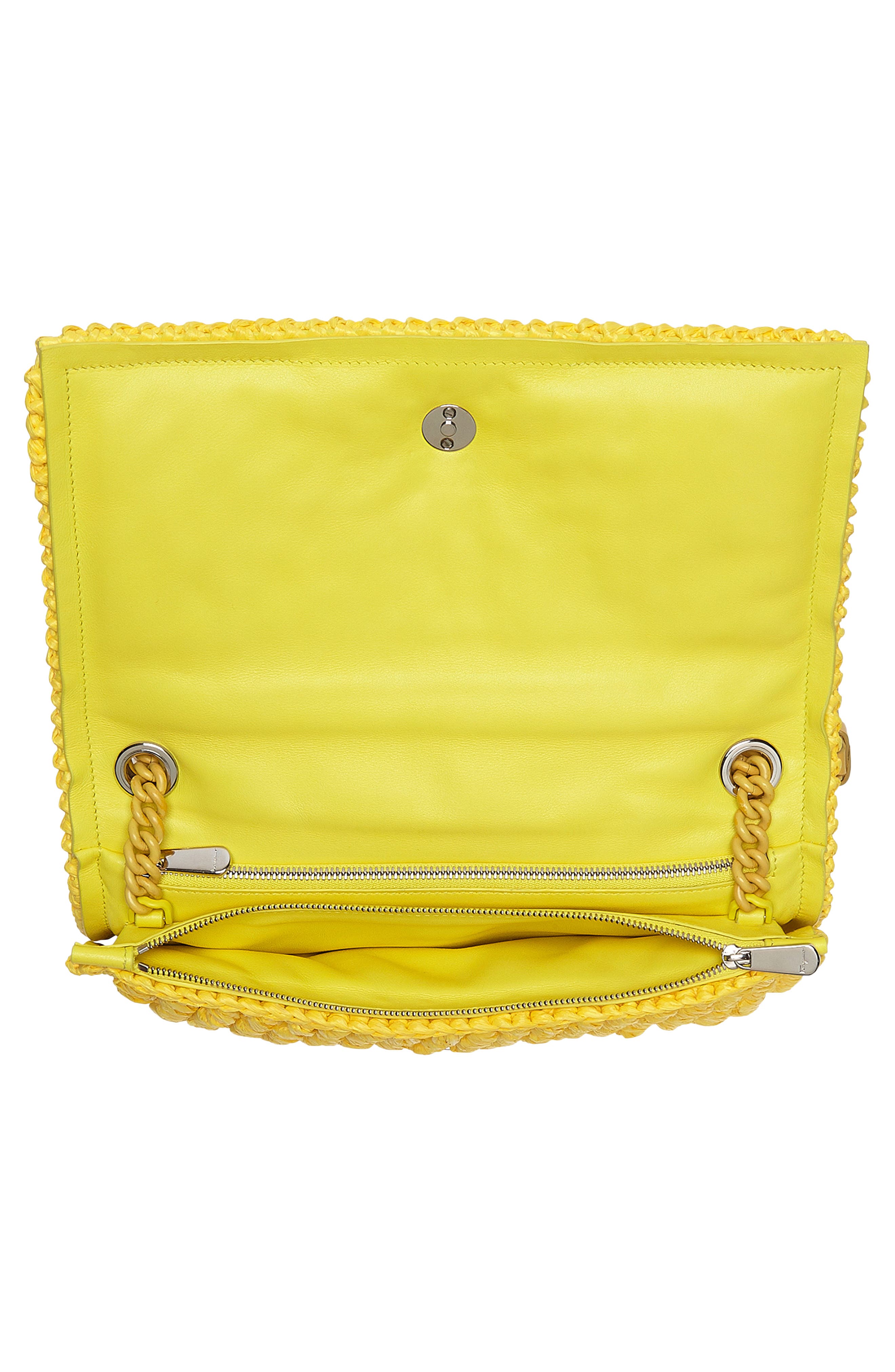 Salvatore Ferragamo Viva Bow Crochet Raffia Shoulder Bag, Alternate, color, CANARY YELLOW RAFIA