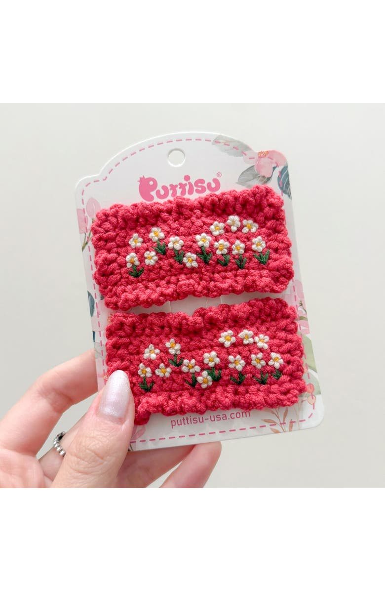 Puttisu Hand-Crocheted Floral Hair Clip Set of 4, Alternate, color, Red & Cream
